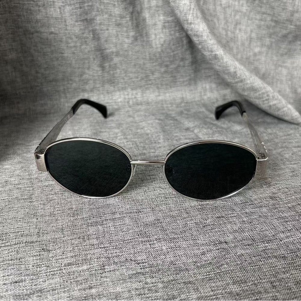 NEW Silver Oval Metal Frame Sunglasses with Dark Lenses